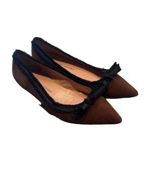 Marc By Marc Jacobs Brown Suede Pointed Flats with Black Trim and Bow